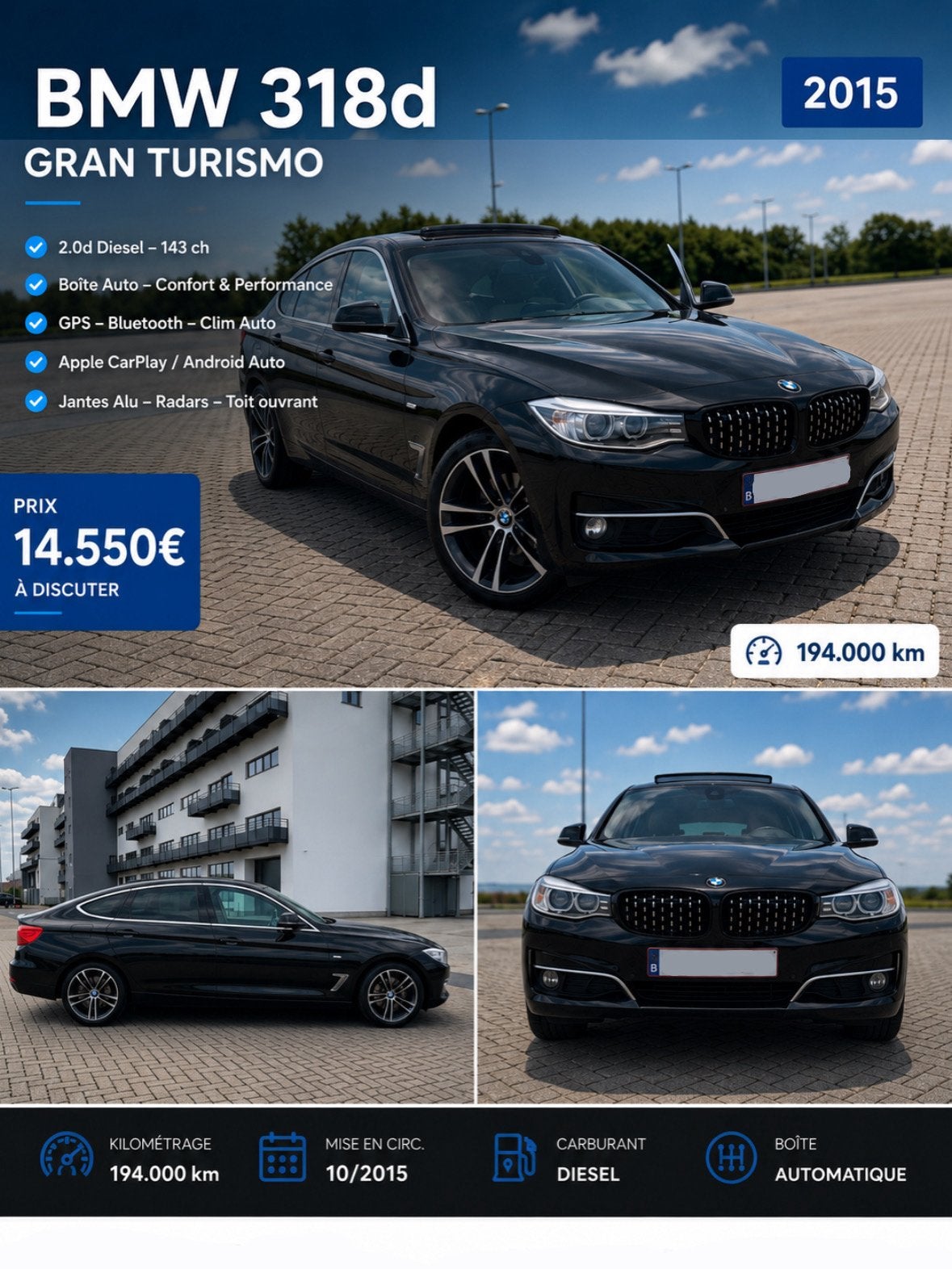 BMW 318GT, Auto's, BMW, Automaat, Achterwielaandrijving, 4 cilinders, Zwart