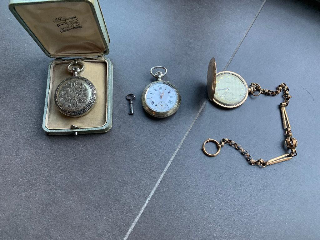 3 antieke zakhorloges, Ophalen of Verzenden, Zilver, Zakhorloge, Verguld