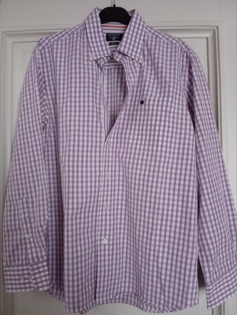 State of Art : paarswit geruit hemd, medium, Kleding | Heren, Ophalen of Verzenden