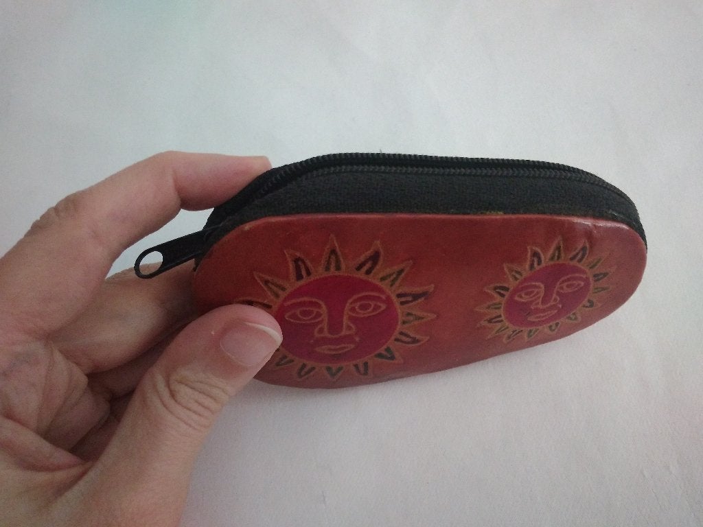 Leren portemonnee zonnetjes, Handtassen en Accessoires, Portemonnees, Nieuw, Overige merken, Oranje, Leder, Ophalen of Verzenden