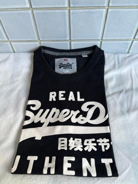 Medium Real Superdry zwart wit T-shirt, uniseks, Ophalen, Maat 48/50 (M), Zwart, Nieuw