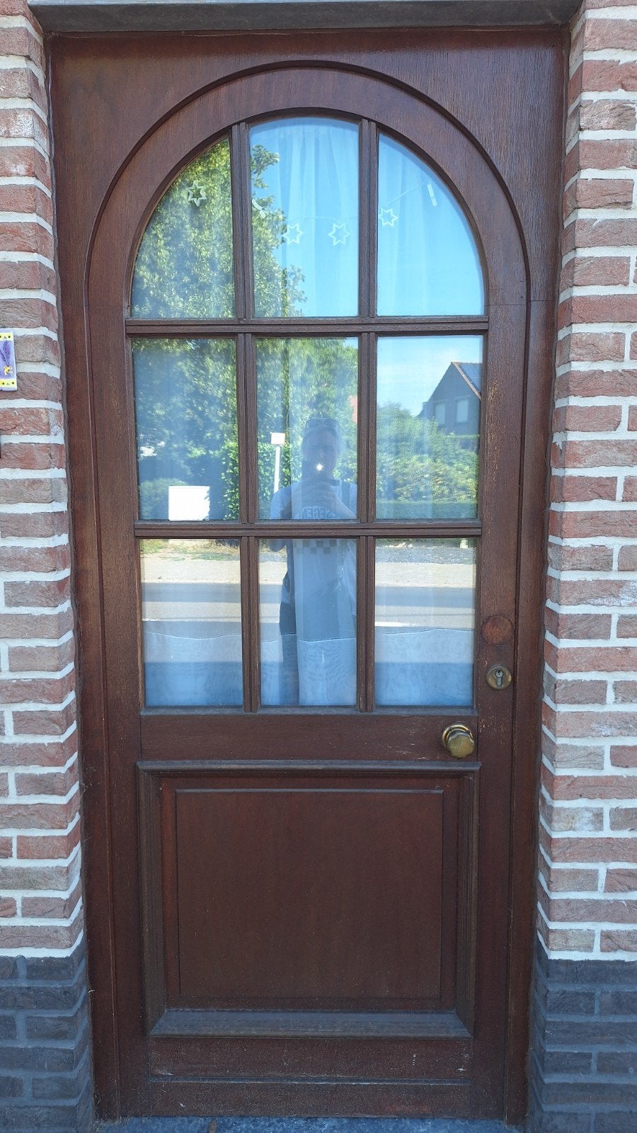 houten voordeur met dubbel glas, Ophalen, Gebruikt, 80 tot 100 cm, 215 cm of meer