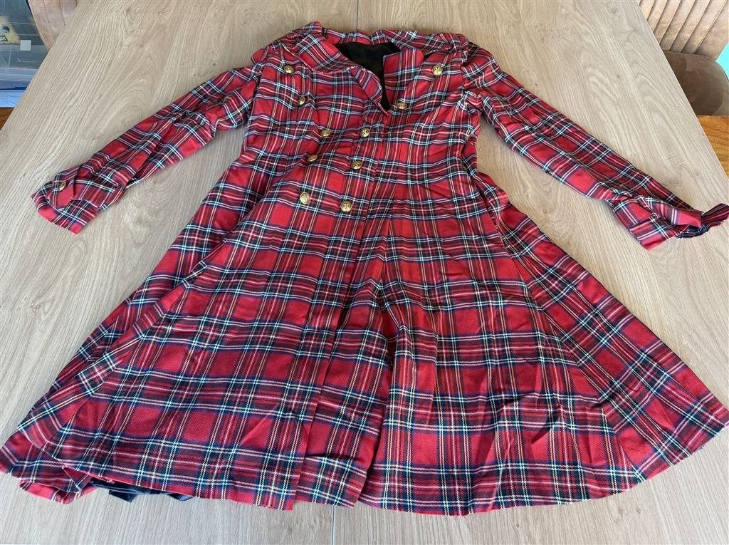 Rode Tartan Geruite Trenchcoat/Mac - Maat S/M, Enlèvement ou Envoi, Comme neuf, Taille 36 (S)