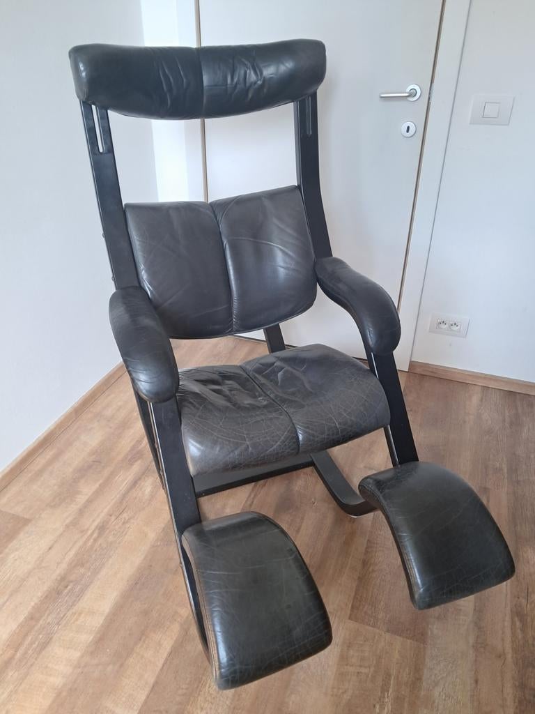 Stokke (Varier) Gravity relaxzetel, zwart leer, Ophalen, Zwart, Hout