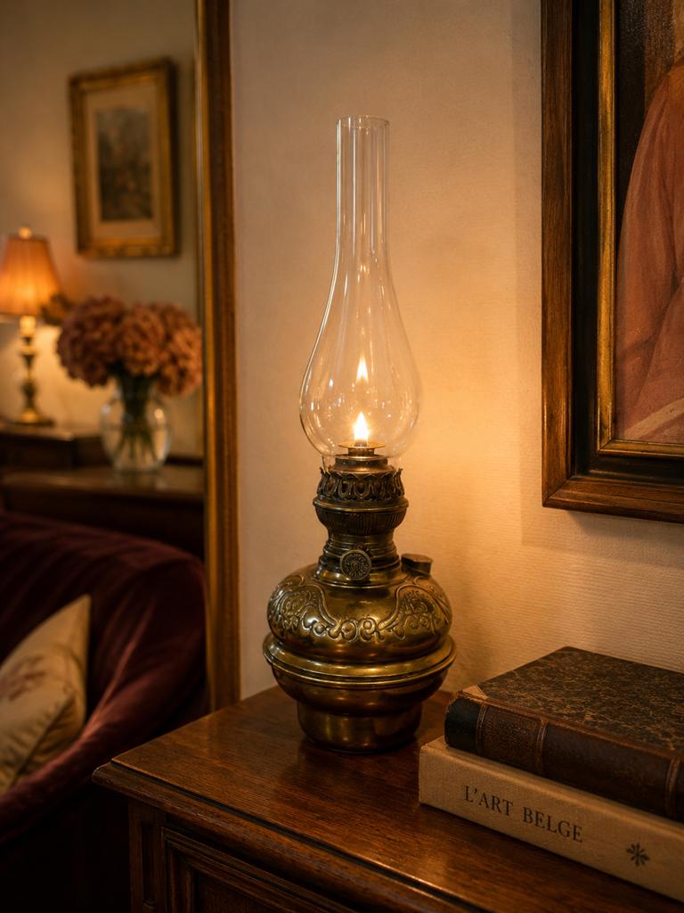 Ancienne lampe à huile belge Lempereur Bernard, XIXe siècle, Enlèvement