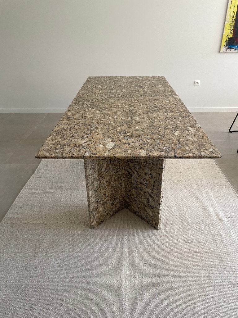 Unieke volledig beige marmeren tafel, Huis en Inrichting, Tafels | Eettafels, Ophalen, Gebruikt