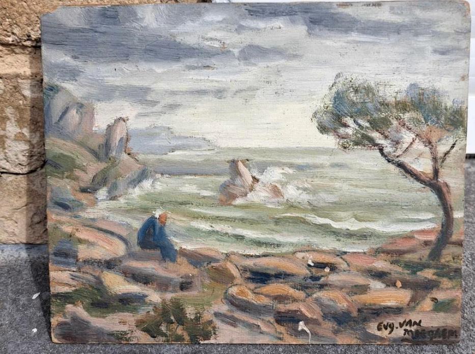 huile sur carton signe eugeen van mieghem, Antiquités & Art, Enlèvement ou Envoi