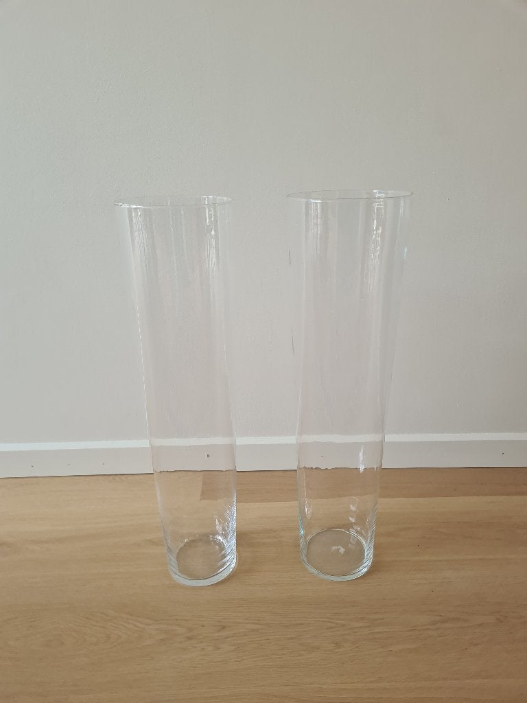 Hoge Vaas (lot van 2 stuks); HxDiam = 70x19cm, Ophalen, Kunststof, Transparant, Nieuw