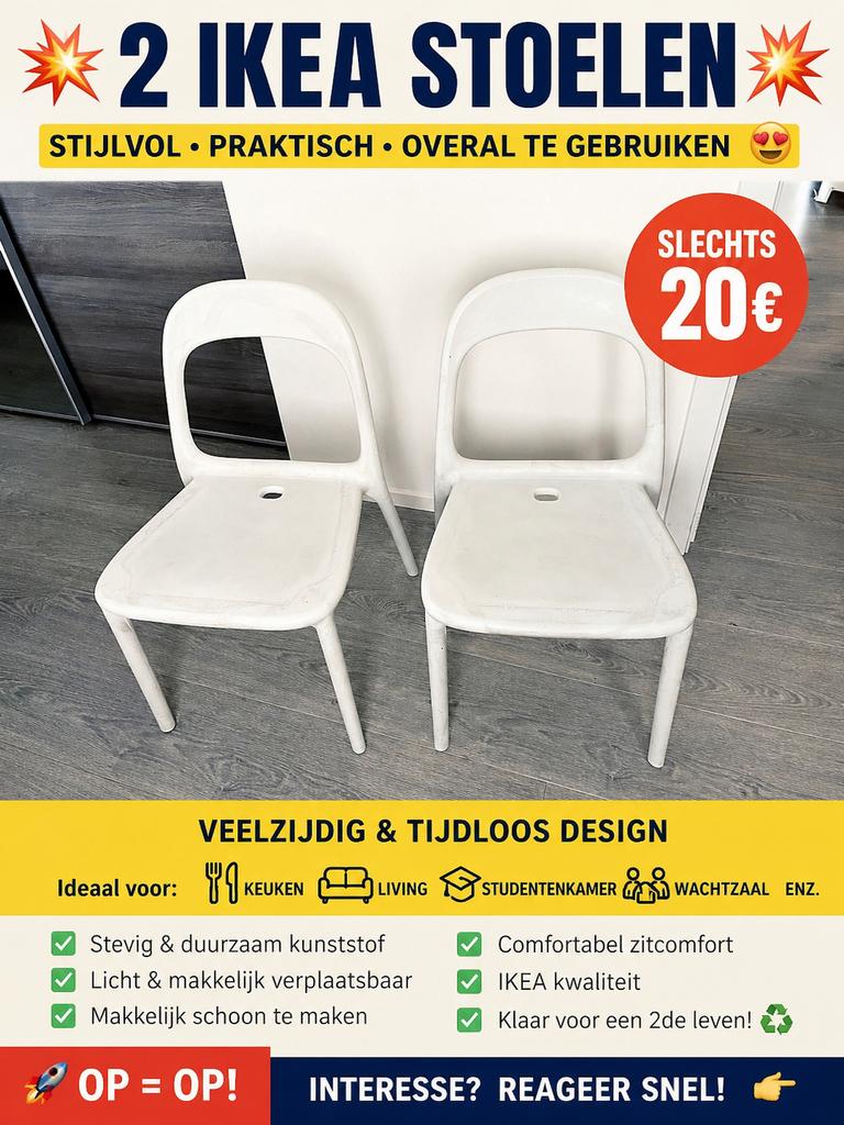 2 IKEA stoelen - stevig & modern, Ophalen, Zo goed als nieuw, Kunststof