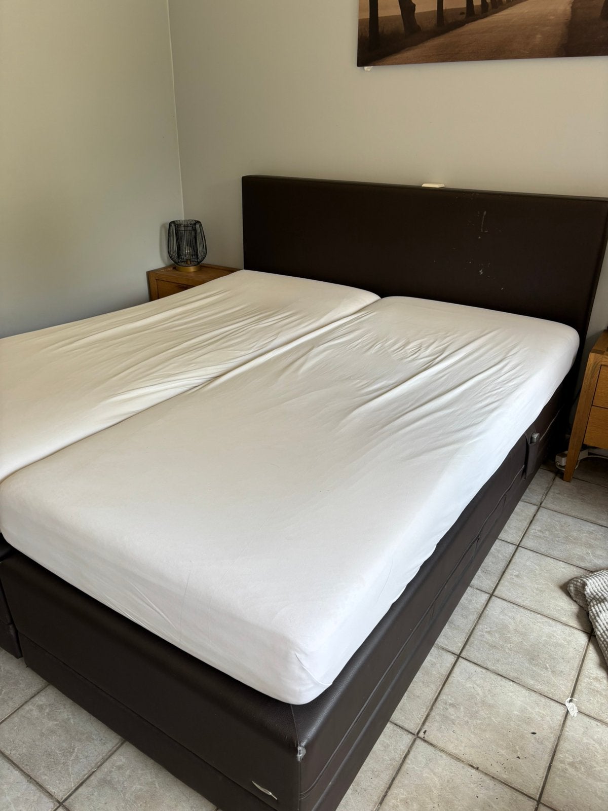 Electrisch verstelbaar bed, Huis en Inrichting, Ophalen, Strak, Gebruikt, Bruin