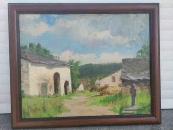 huile sur panneau paysage ardennais signe jul mativa, Antiquités & Art, Art | Peinture | Classique, Enlèvement ou Envoi, Paysage