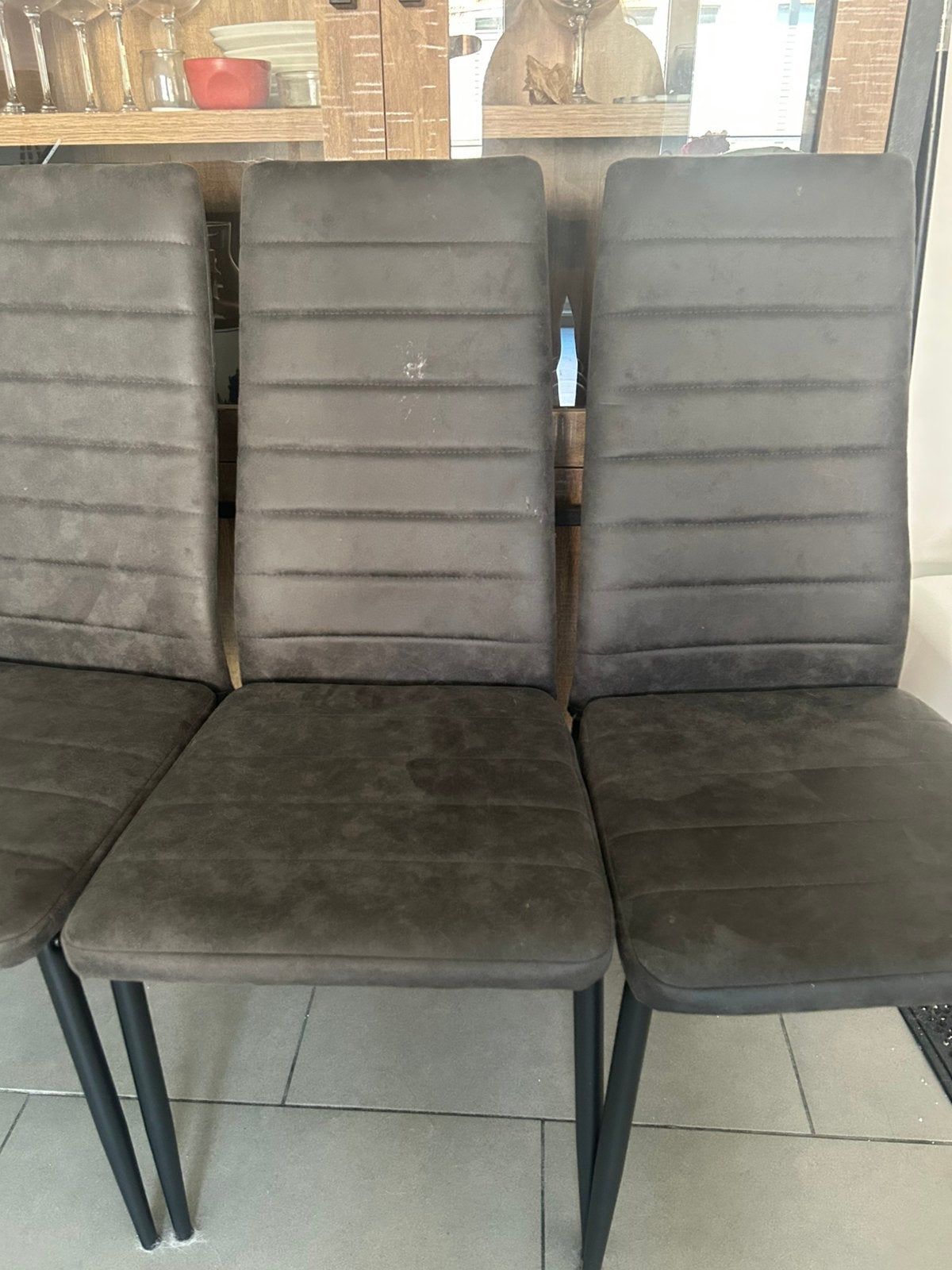 6 chaises de salle a manger, Gris, Comme neuf, Enlèvement, Métal