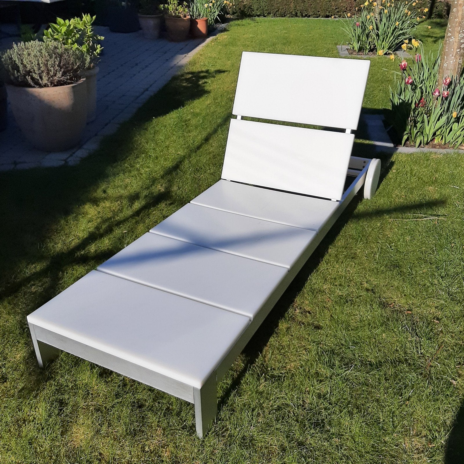 2ligzetels in aluminium met lederen kussen, Tuin en Terras, Ophalen, Aluminium
