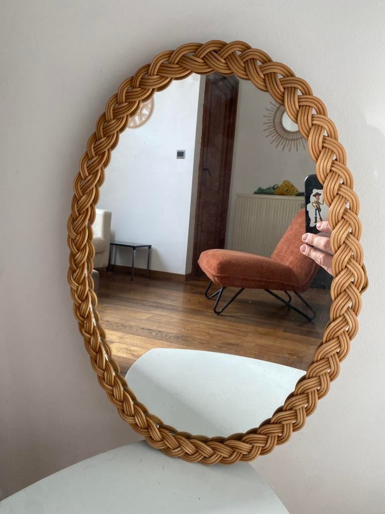 Vintage spiegel van rotan, Huis en Inrichting, Ophalen of Verzenden, Zo goed als nieuw