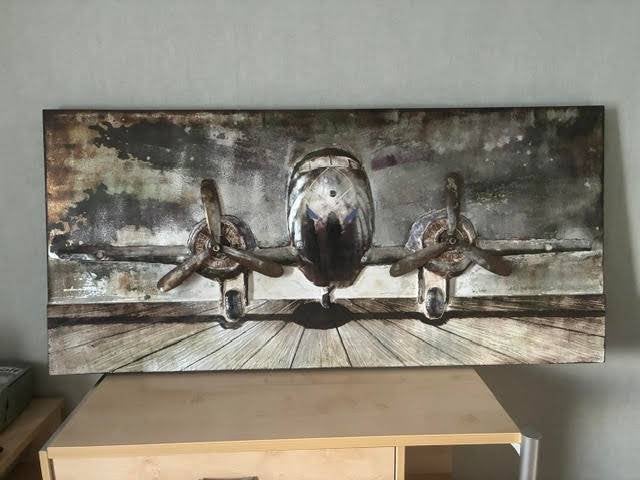 Metalen muurdecoratie vliegtuig 150 x 70 cm, Ophalen, Zo goed als nieuw, Wandbord of Wandpaneel