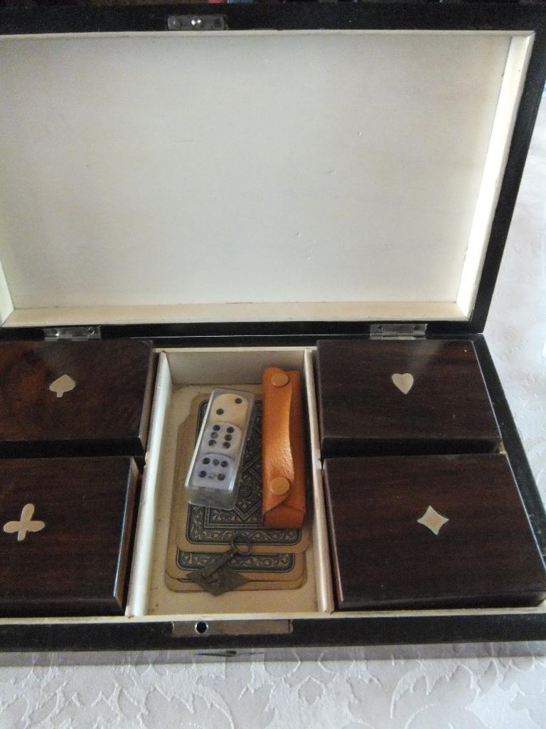 Boîte à cartes à jouer ancienne en bois, Enlèvement ou Envoi, Utilisé, Carte(s) à jouer