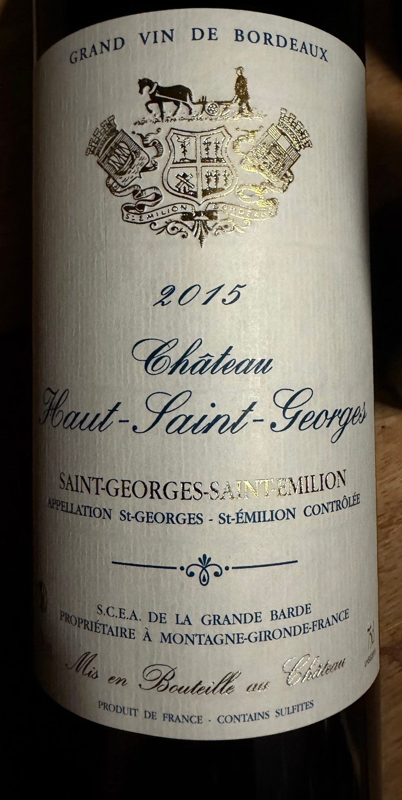 6 flessen Haut-Saint-Georges 2015, Verzamelen, Wijnen, Ophalen of Verzenden, Zo goed als nieuw