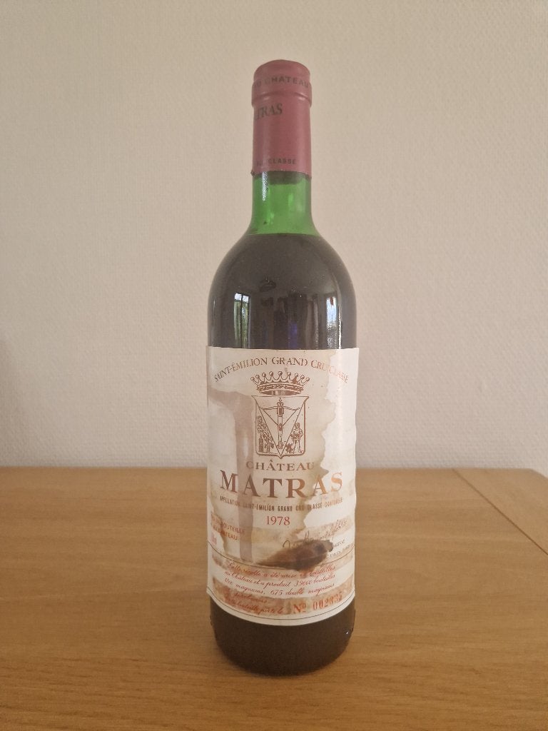 Château Matras - 1978 - St Emilion Grand Cru Classé - 75 cl, Collections, Vins, Neuf, Enlèvement ou Envoi, Pleine, Vin rouge