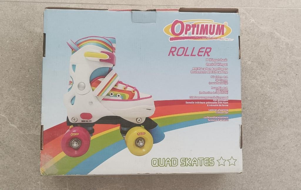Optimum Rolschaatsen Rainbow Wit roze/wit maat 36-39, Ophalen, Zo goed als nieuw