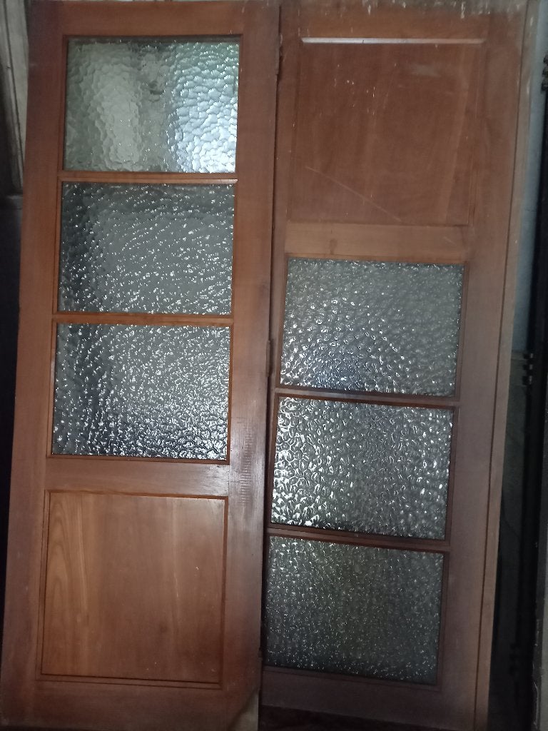 vintage deur bruin met glas 2delen  70 breed/2 m hoog, Porte intérieure, Porte pliante, Enlèvement, Utilisé
