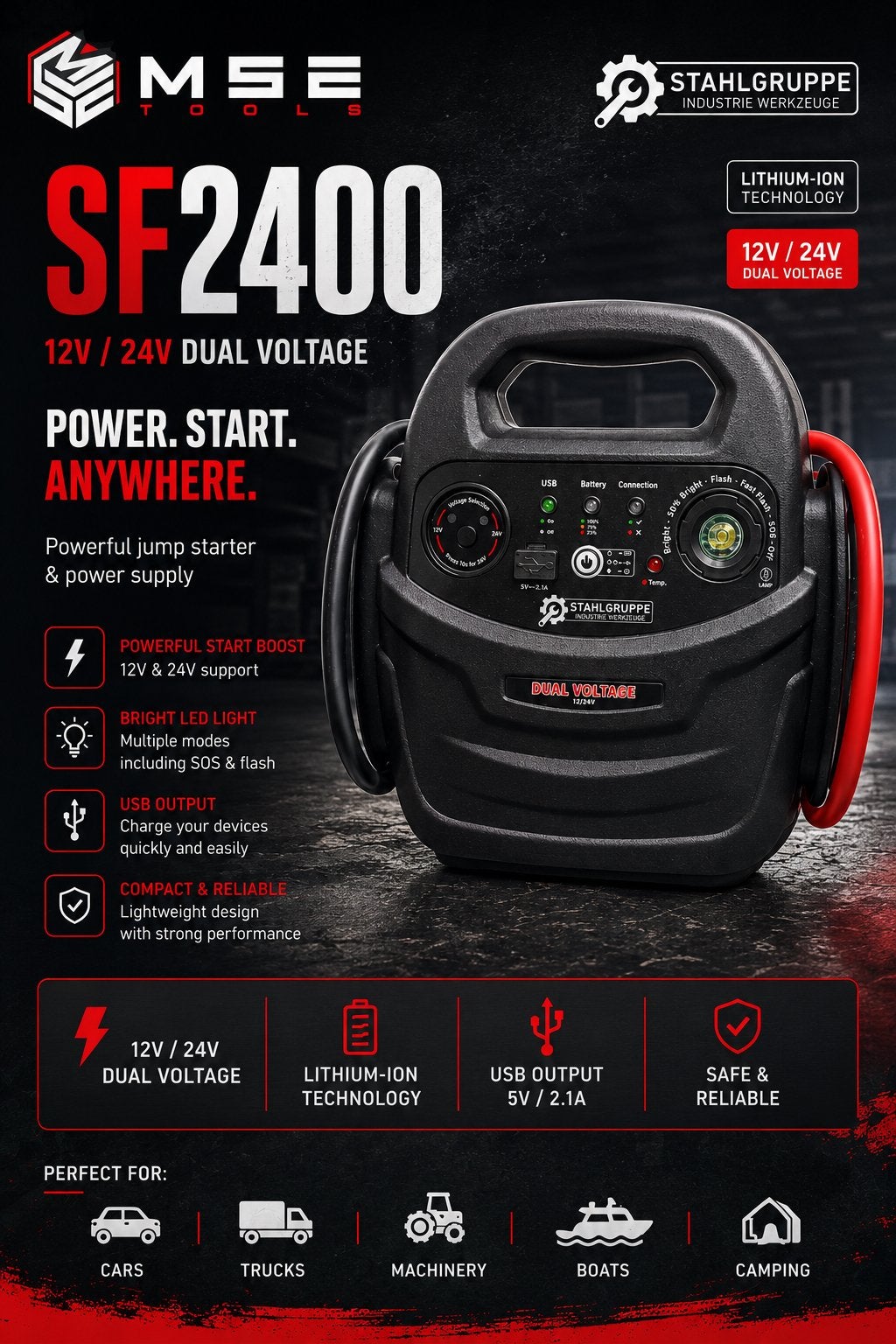 Stahlgruppe SG2400 Startbooster 12v - 24v, Autos : Divers, Démarreurs de saut, Neuf, STAHLGRUPPE, Enlèvement, Info@offenbergtools.nl
