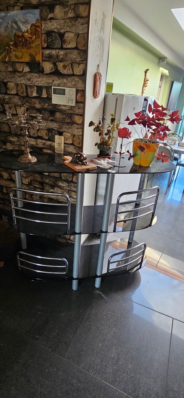 Table bar haute en verre trempé Á vendre: Meuble bar / Table, Enlèvement, Comme neuf