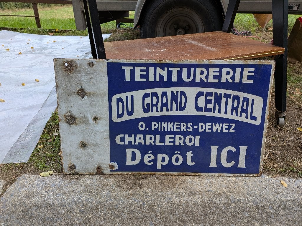 Plaque émaillée double face, Enlèvement ou Envoi, Utilisé, Panneau publicitaire
