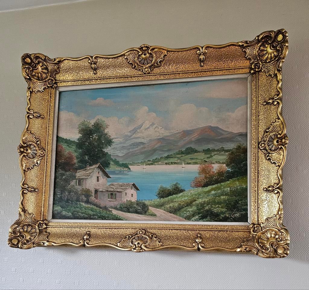 Peinture signée CONTI, dans un très beau cadre ancien, Antiquités & Art, Art | Peinture | Classique, Enlèvement