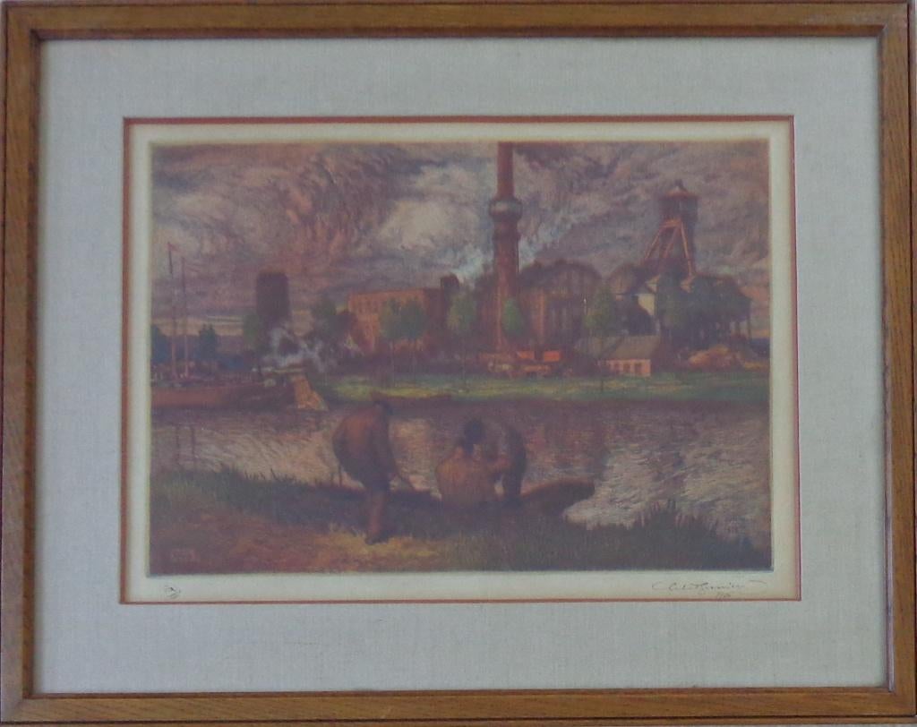 CHARLES BERNIER /CHARBONNAGE / ETS 49x61cm KADER ANTO CARTE, Antiek en Kunst, Ophalen of Verzenden