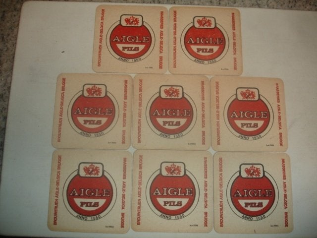 8 oude bierviltjes van Aigle Pils Belgica voor € 0,80, Verzamelen, Ophalen of Verzenden, Zo goed als nieuw, Viltje(s), Overige merken