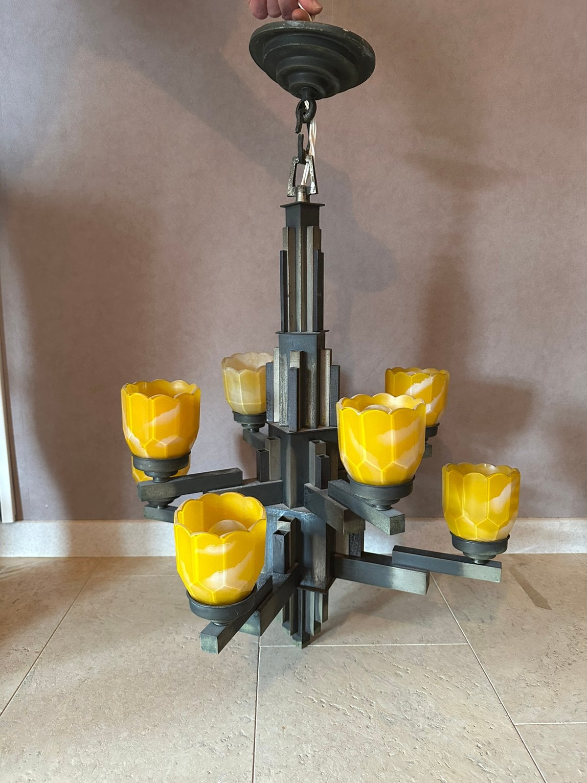 Art Deco luster, Huis en Inrichting, Lampen | Kroonluchters, Ophalen, Gebruikt, Art Deco