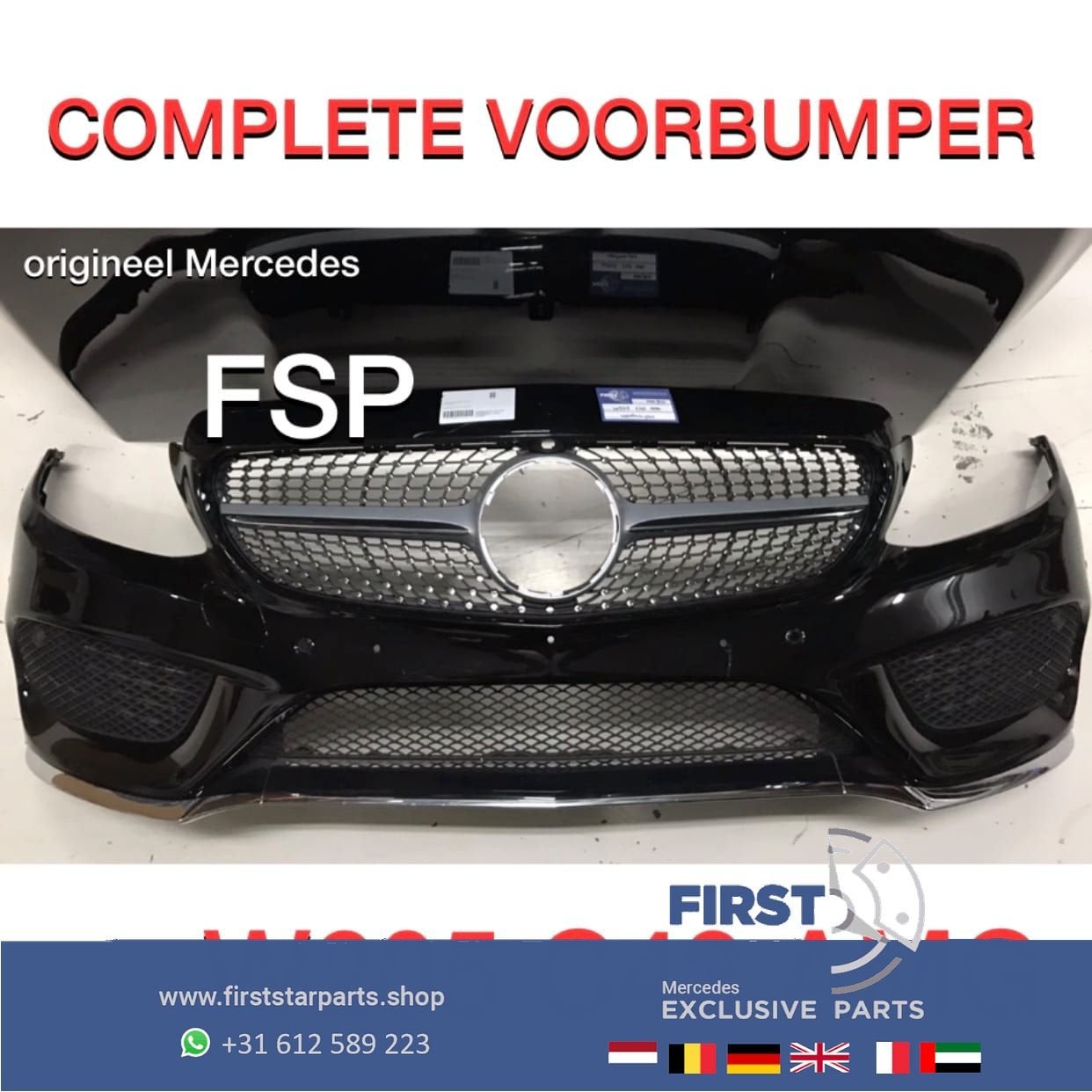 W205 C43 AMG Voorbumper zwart COMPLEET Mercedes C Klasse 201, Gebruikt, -, Voor, Ophalen of Verzenden