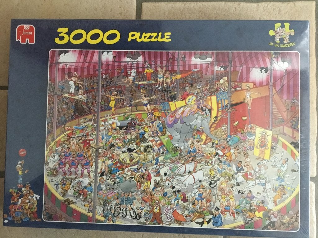 Puzzel Jumbo 3000 stukjes Jan Van Haasteren Het circus, Ophalen of Verzenden, Meer dan 1500 stukjes, Nieuw, Legpuzzel