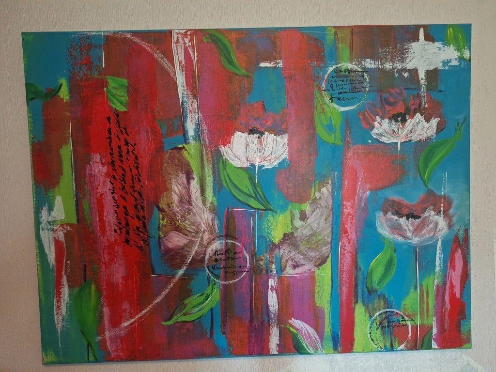 Tableau acrylique, Antiek en Kunst, Kunst | Schilderijen | Klassiek, Bloemen, Acrylverf, Abstract, Ophalen of Verzenden