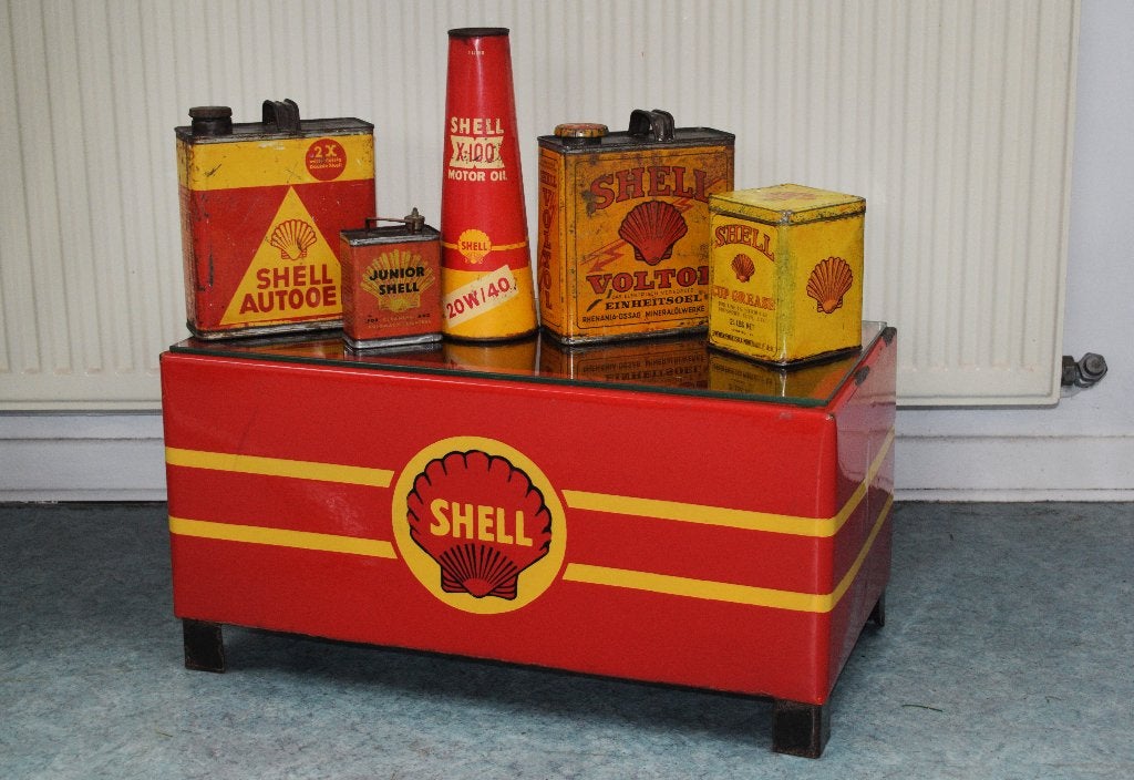 rare collection ancien bidon huile shell 1930, Collections, Enlèvement ou Envoi, Utilisé, Panneau publicitaire