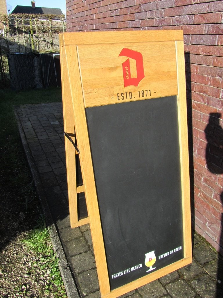 DUVEL stoepbord - massief hout - als nieuw, Antiek en Kunst, Ophalen