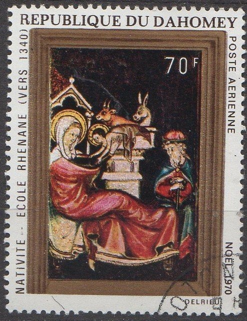 Dahomey - "Kerstmis" -Kunstwerk uit Rijnlandse school -1970, Postzegels en Munten, Postzegels | Afrika, Ophalen of Verzenden, Gestempeld