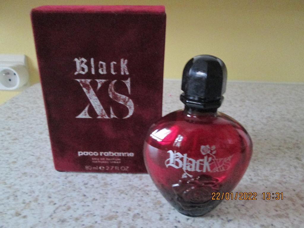 Parfum « BLACK XS » bouteille vide et boîte en velours, Enlèvement, Utilisé, Bouteille de parfum