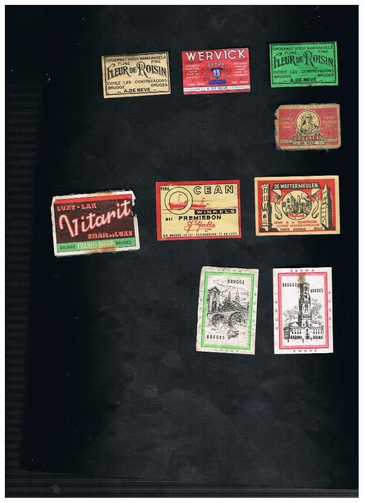VIEILLES ÉTIQUETTES DE BRUGES, Envoi, Utilisé, Boîtes ou marques d'allumettes