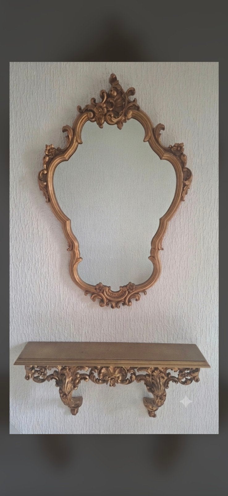 Ensemble Vintage miroir et console murale dorés-Style Baroqu, Enlèvement, Utilisé, 50 à 75 cm