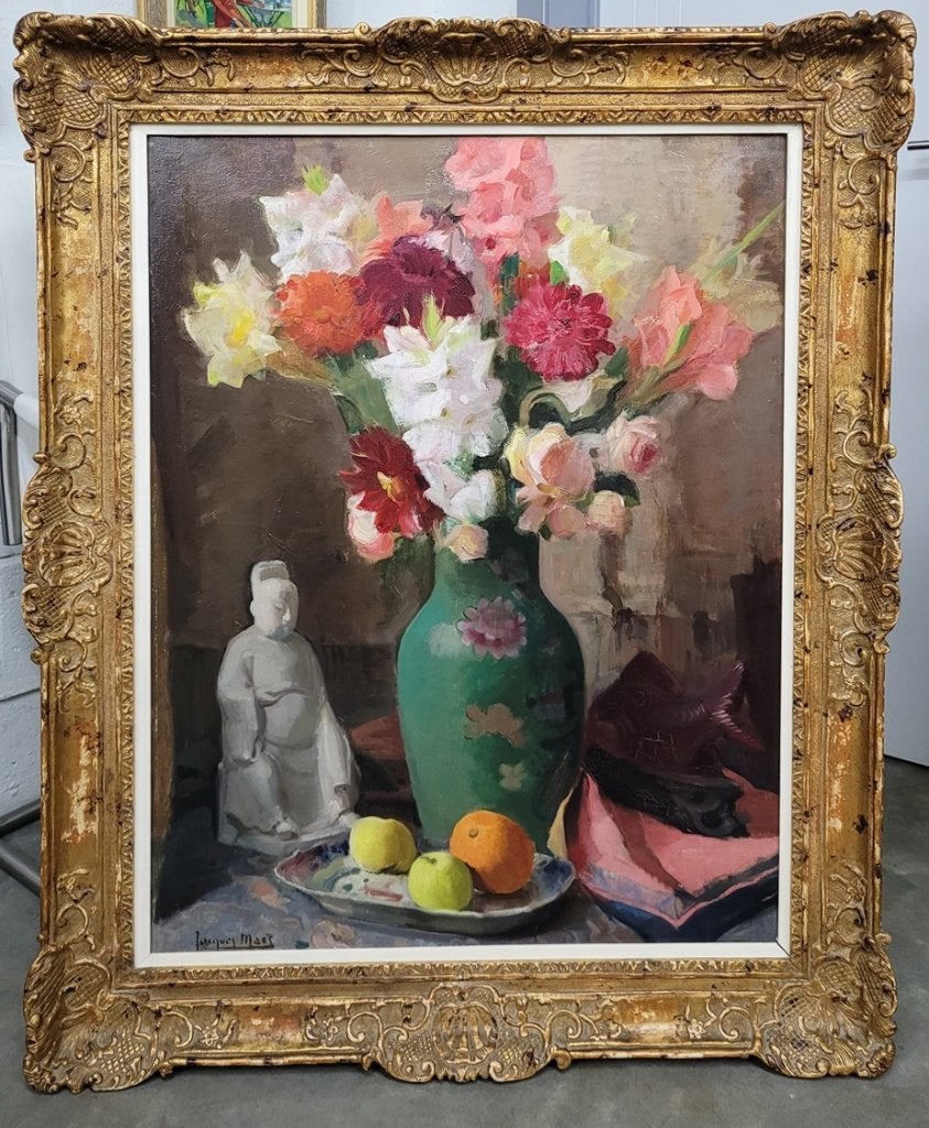 Jacques MAES, vaas met bloemen, Antiek en Kunst, Kunst | Schilderijen | Klassiek, Doek, Expressionistisch, Gesigneerd, Olieverf