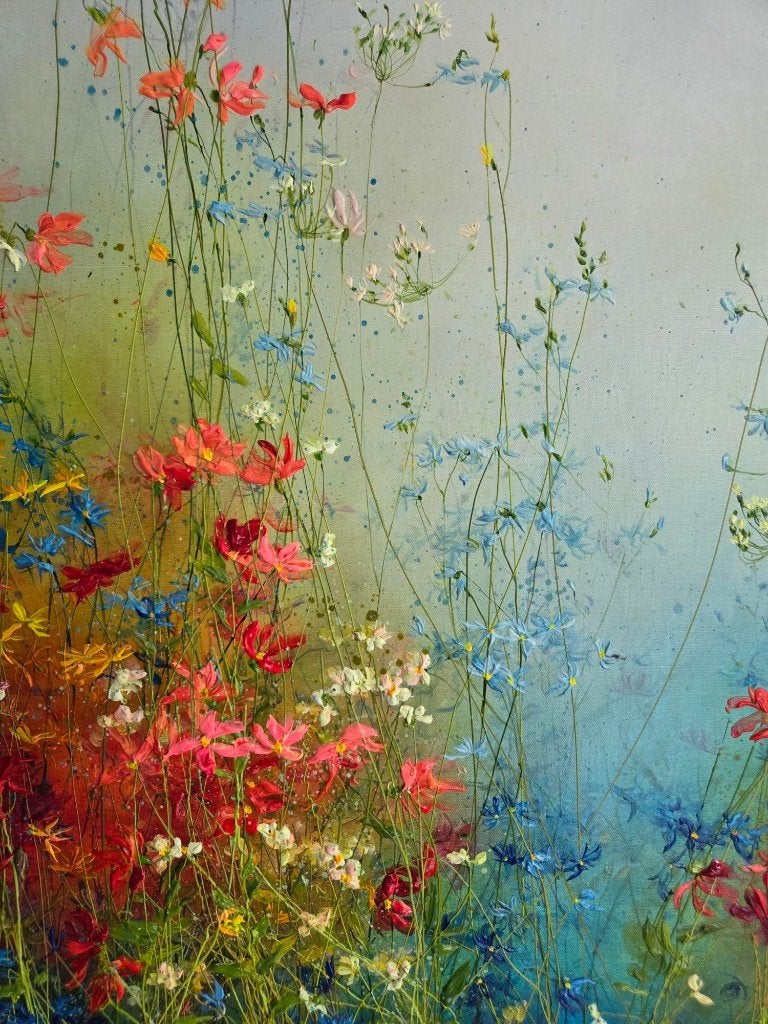 Origineel Bloemenschilderij Yulia Muravyeva - Breeze-50x70cm, Antiquités & Art, Fleurs, Peinture acrylique, Prêt à accrocher, Autres matériaux