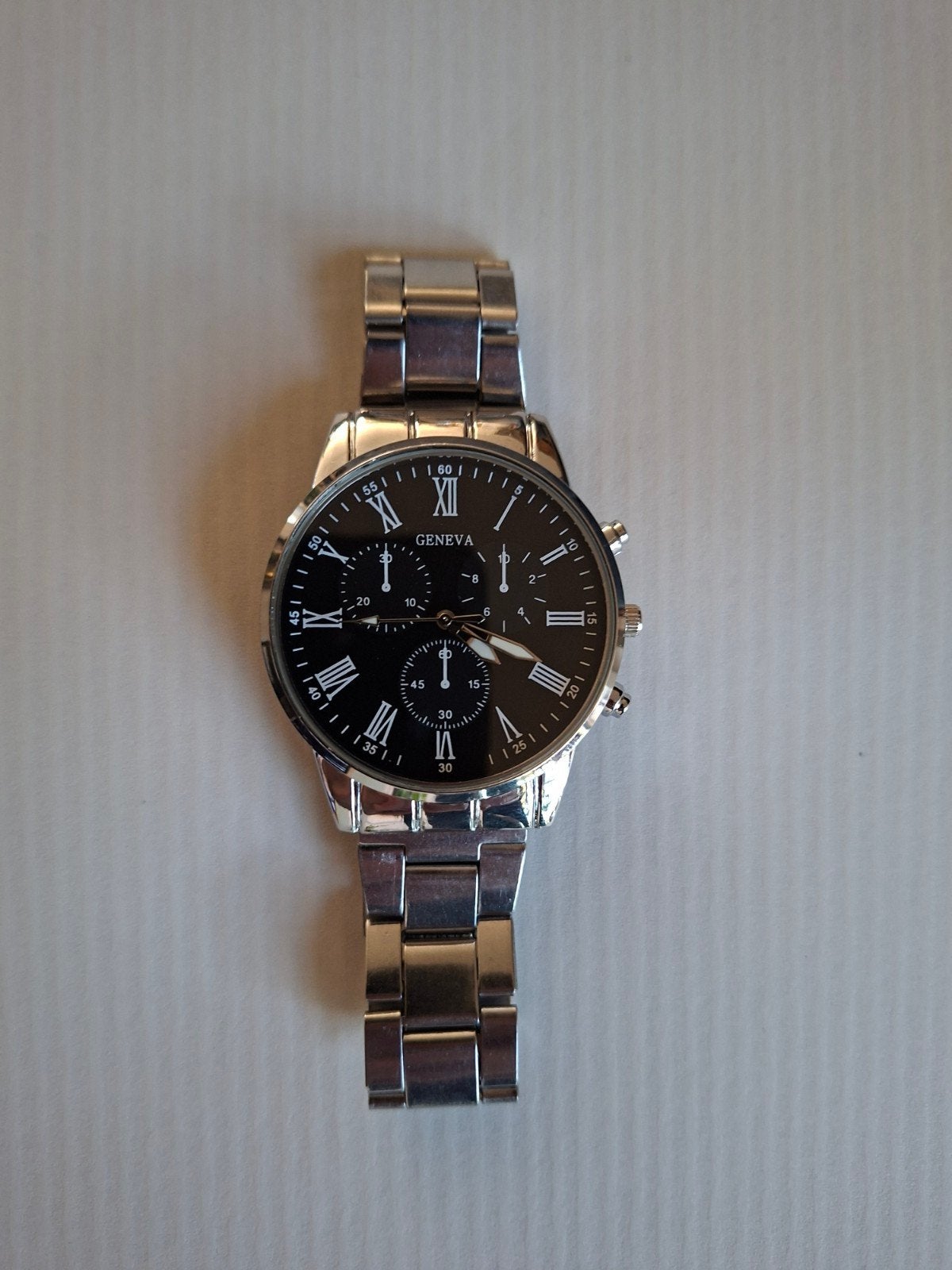 Montre New GENEVA pour homme - noir/argent - quartz élégant, Enlèvement ou Envoi, Argent