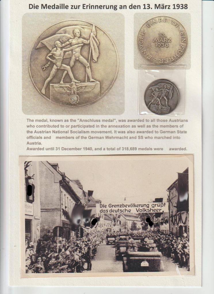 Herinneringsmedaille annexatie Oostenrijk 1938, Verzamelen, Ophalen of Verzenden, Overige soorten, Embleem of Badge