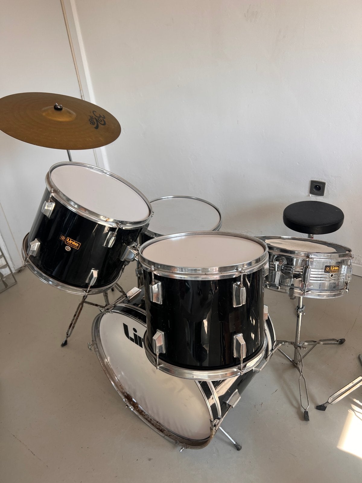 Compleet Linko Akoestisch Drumstel (Zwart), Ophalen, Gebruikt