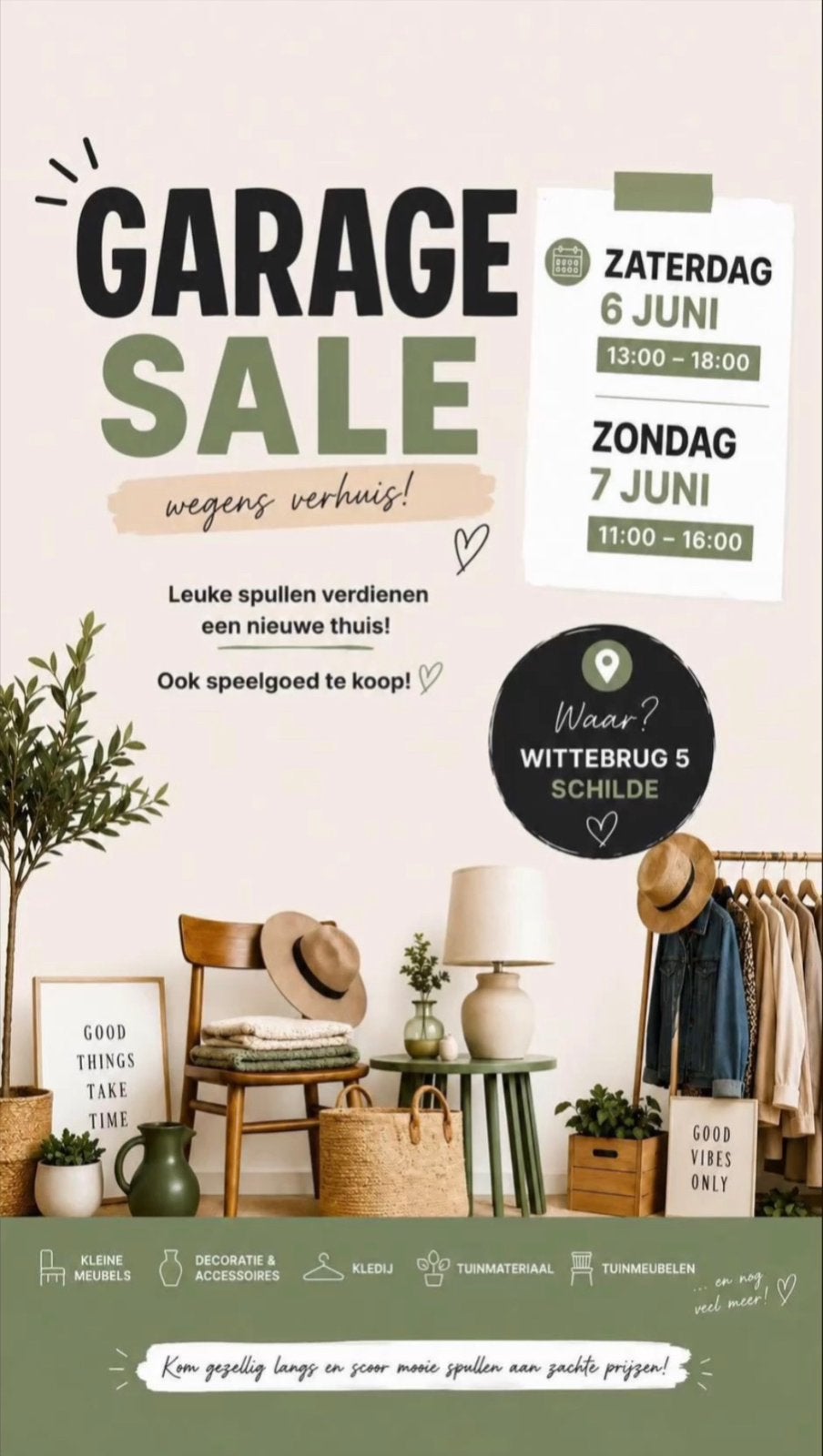 Garage sale za 6 en zo 7 juni Schilde, Diversen, Rommelmarktspullen, Ophalen, Zo goed als nieuw
