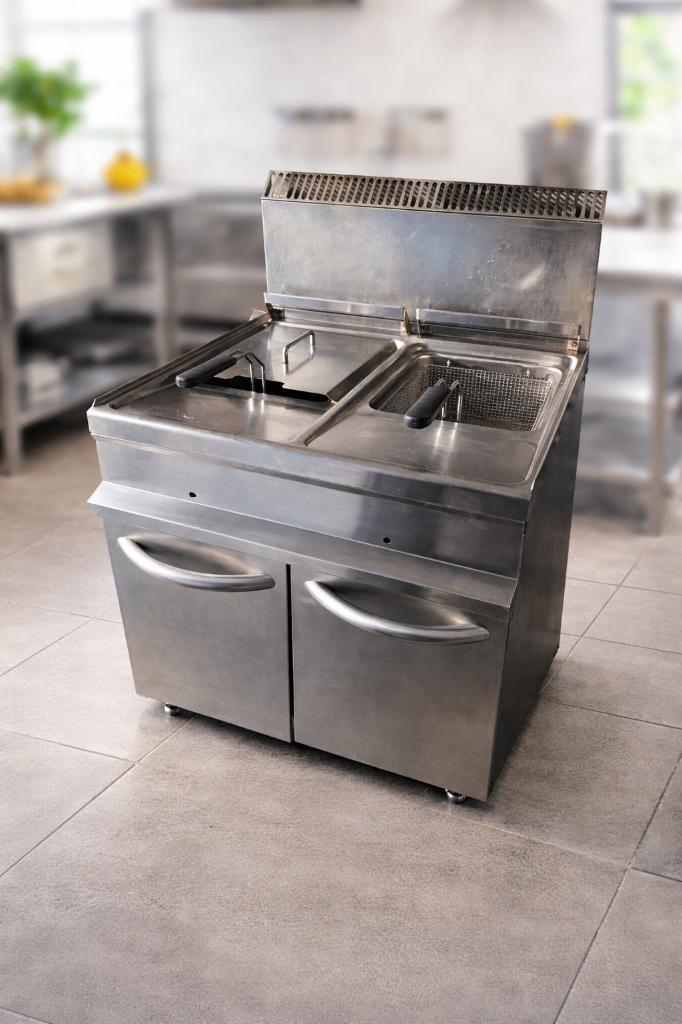 Professionele gas friteuse – 2 bakken – horeca kwaliteit, Enlèvement, Utilisé, Cuisinière, Friteuse et Grils