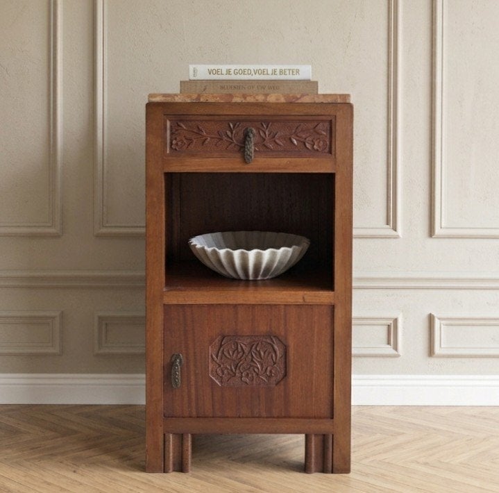 Belle table de chevet ancienne art déco avec plateau en marb, Maison & Meubles, Enlèvement