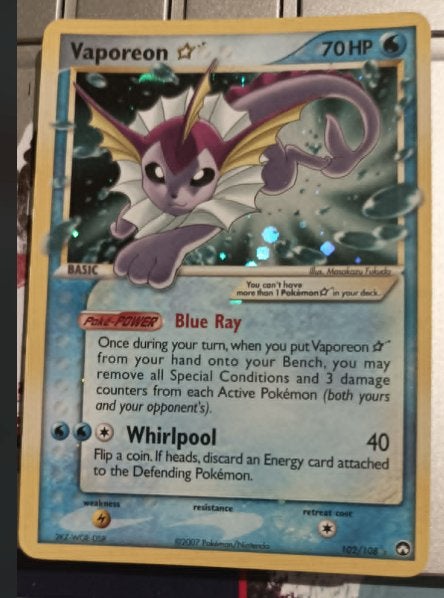 Pokemon Vaporeon Gold Star EX  #102 MP, Ophalen of Verzenden, Gebruikt, Losse kaart