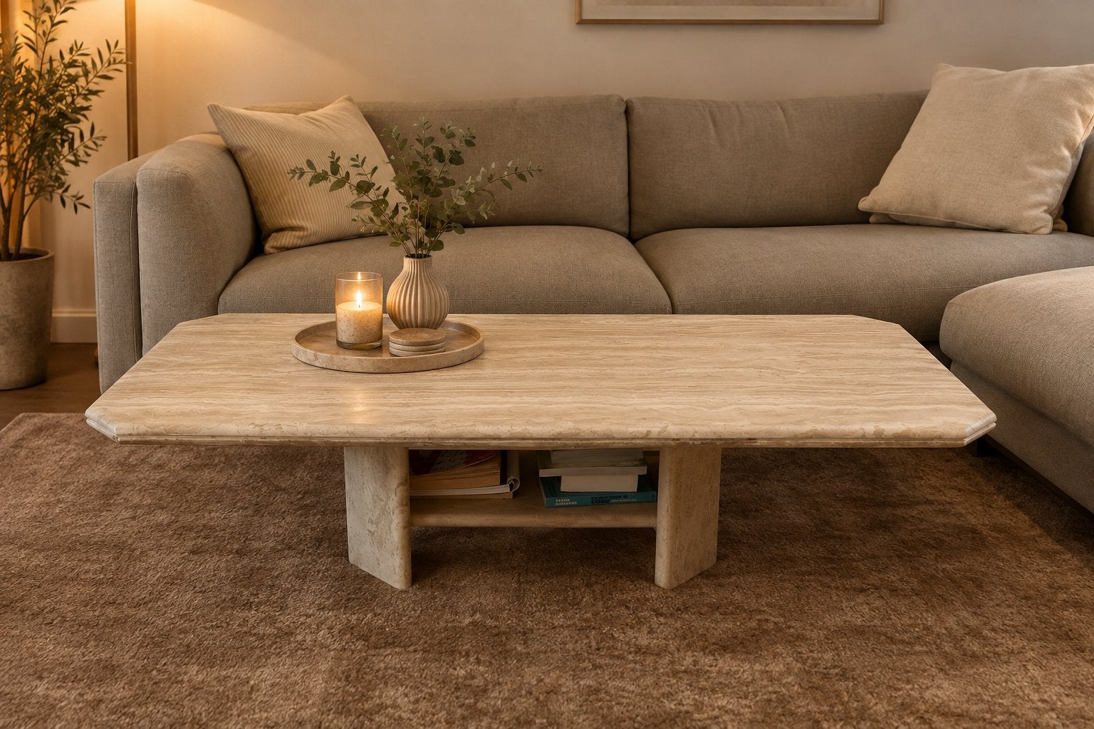 Prachtige travertin salontafel 140x70, Ophalen, Gebruikt, 100 tot 150 cm, 50 tot 100 cm